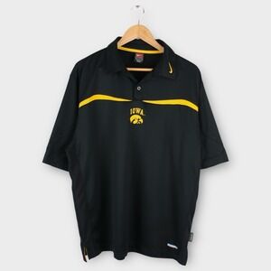 Vintage Nike Team Iowa Hawkeyes Polo Shirt Men's Large Black Gold Dri-FIT NCAA